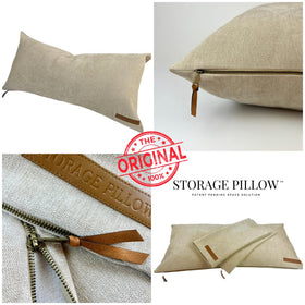 Neutral tan fabric by STORAGE PILLOW XL complements many decors.