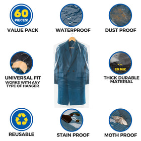 Storage Standard clear garment bag for coats keeps outerwear pristine.