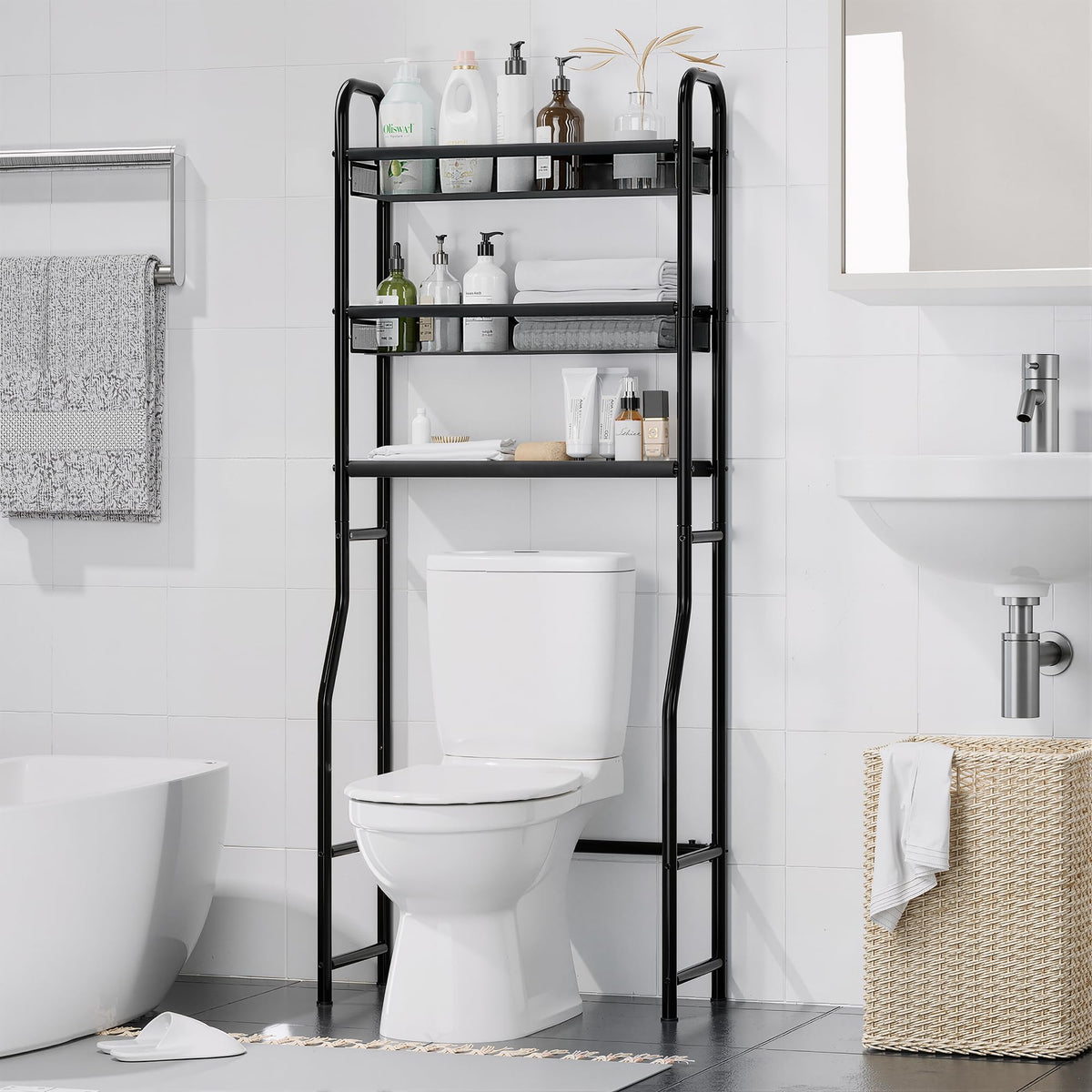 StorageIDEAS toilet storage rack assembly shows sturdy, secure design.