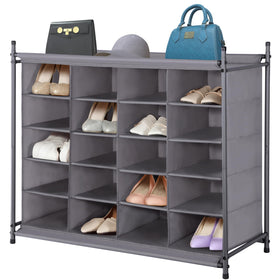 Storagemaniac 20-cubby gray shoe cubby front view for clutter-free entryway storage.