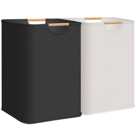 Storage Maniac 2-Pack hampers with bamboo handles for easy transport of laundry.