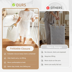 Storage Maniac bamboo-handles on laundry hamper indicate durable easy-carry practicality