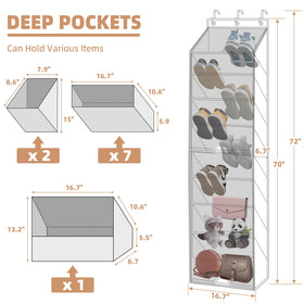 Storage Maniac 9-shelf large-pocket design maximizes shoe storage on narrow doors.