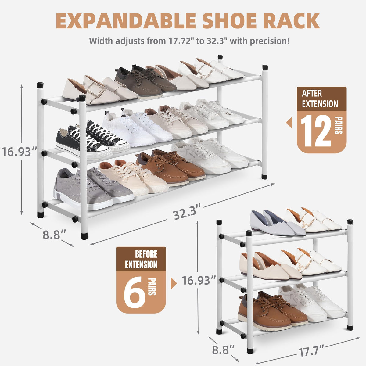 STORAGE MANIAC adjustable-width rack extends to fit tight entryways