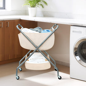 Storage Maniac beige laundry cart blends with any decor.
