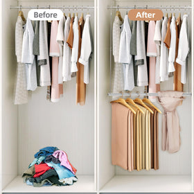 Storage Maniac closet system installed over existing rod for quick upgrade