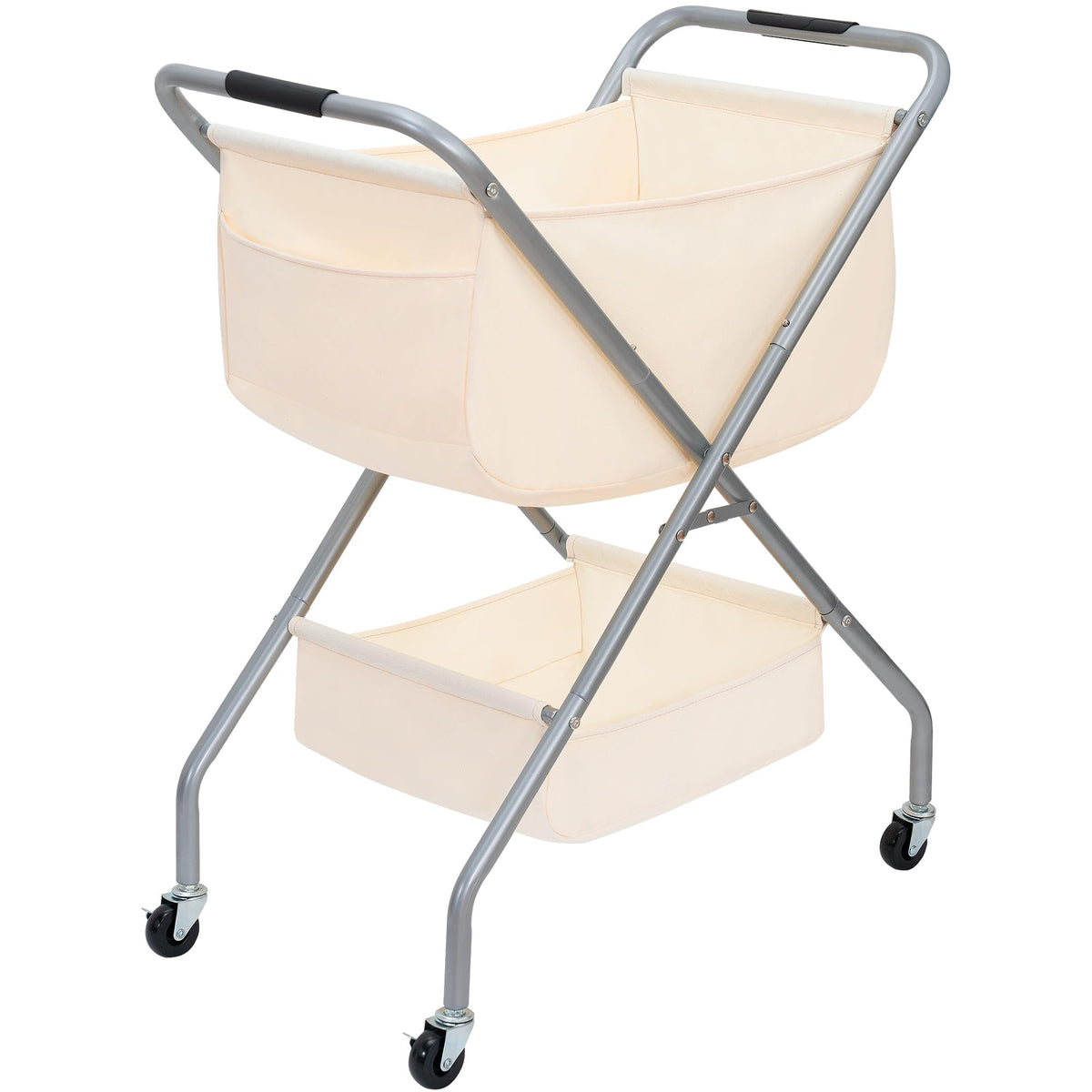 Storage Maniac collapsible laundry cart with wheels for easy transport in tight spaces.