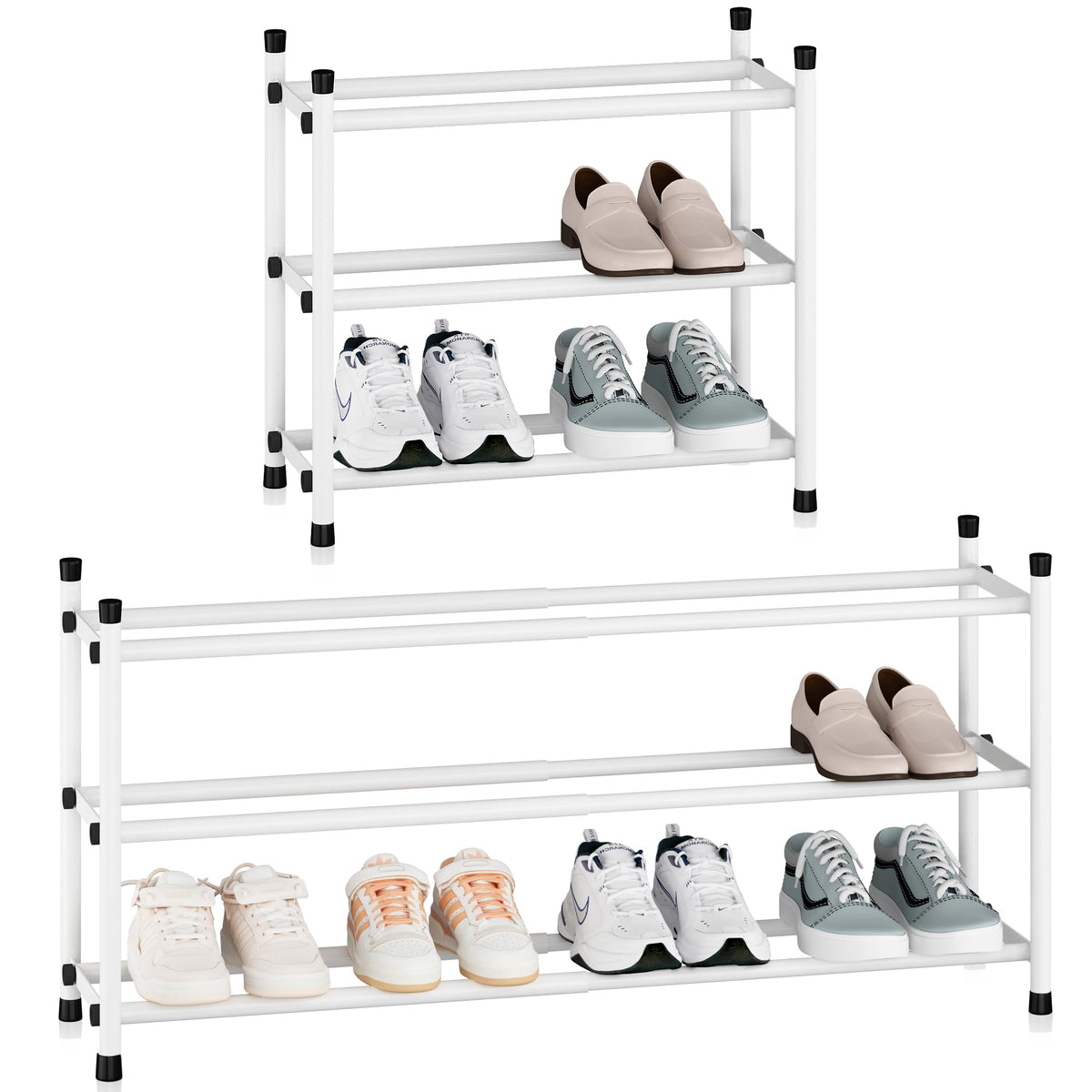 STORAGE MANIAC expandable 3-tier white shoe rack ready for closet organization