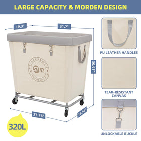 Storage Maniac laundry cart showing 320-liter capacity for large loads