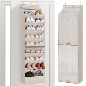 Storage Maniac over-the-door shoe organizer with curtain dustproof keeps entryway tidy.