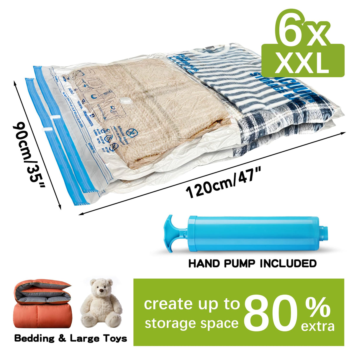 Compression example shows how bulky items shrink to fit tight spaces.