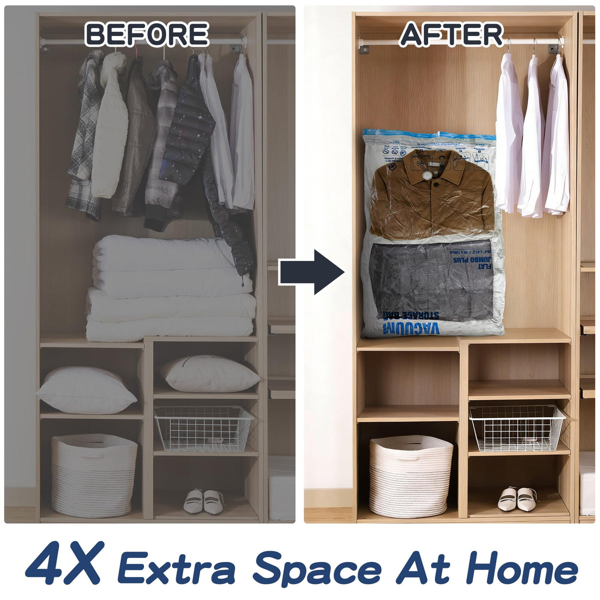Storage Master XXL bag frees closet space by condensing bulky items.