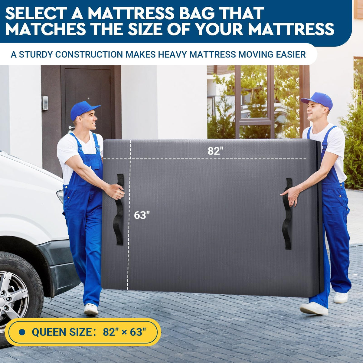 StorageRight eight padded handles on mattress bag for safer handling