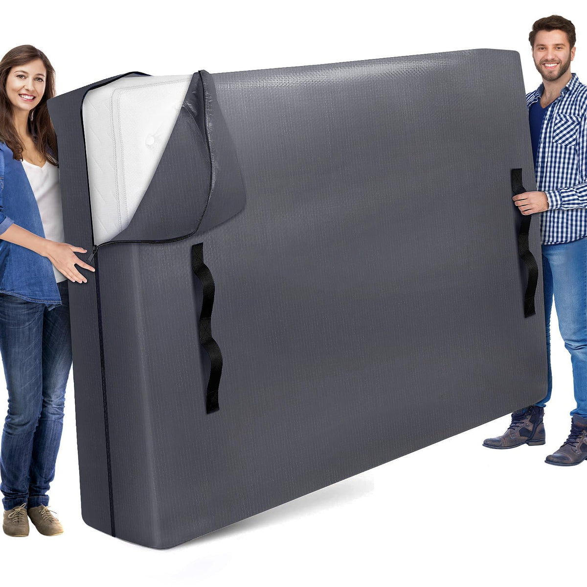 StorageRight heavy-duty queen mattress bag front view showing rugged construction and protection