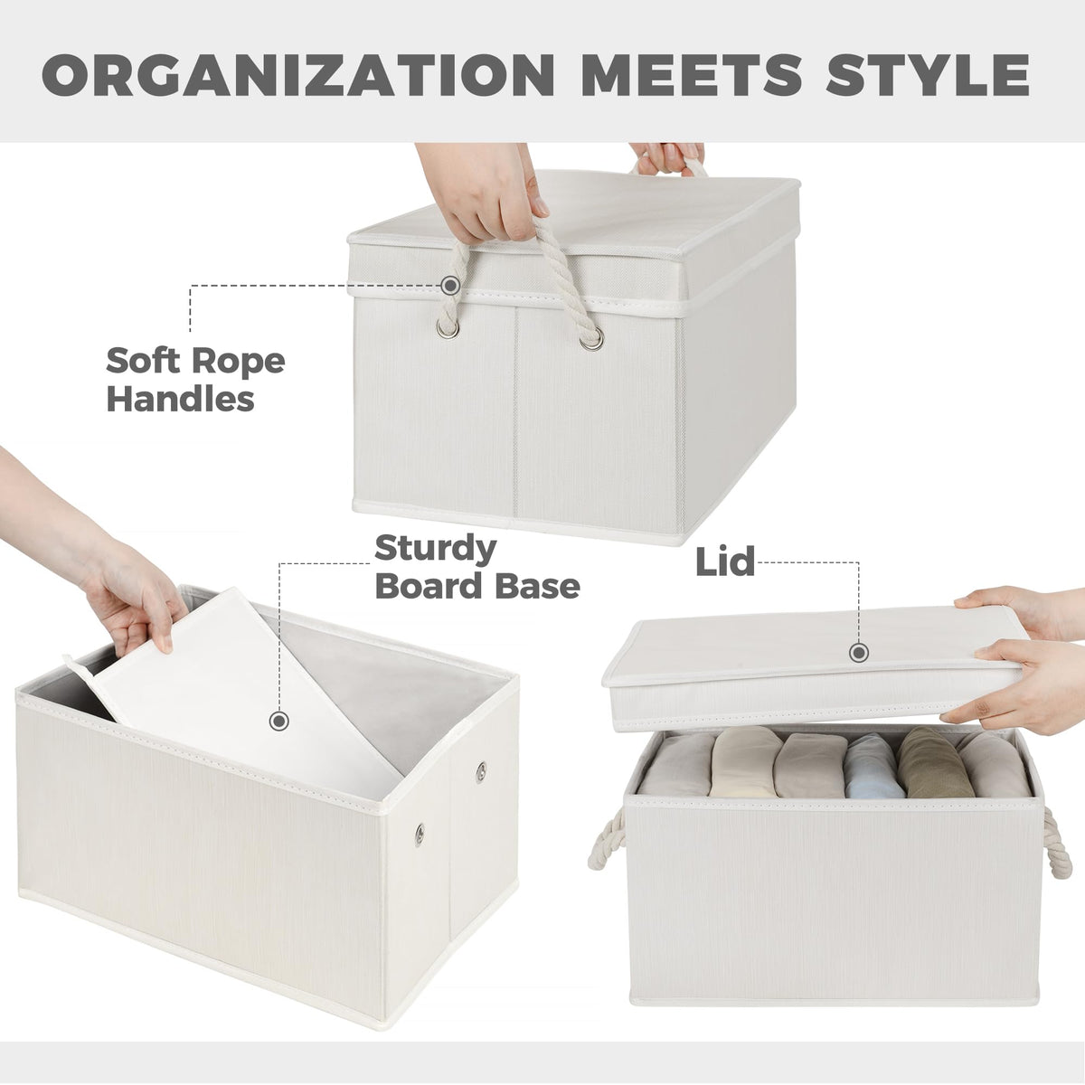 Storage Standard lidded ivory bin with dust protection for textiles and small belongings.