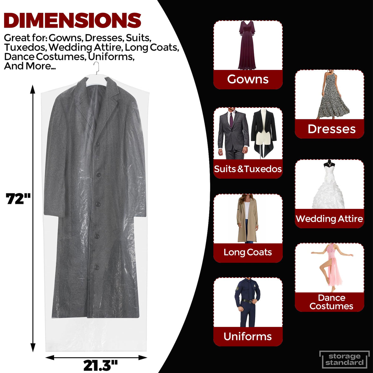 Storage Standard long coat bag keeps outerwear neat and ready