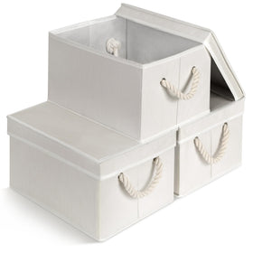 Storage Standard ivory fabric bin set of 3 with lids for closet organization.