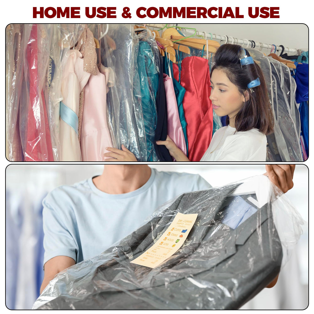 Storage Standard plastic covers protect clothes in laundromats and dry cleaners