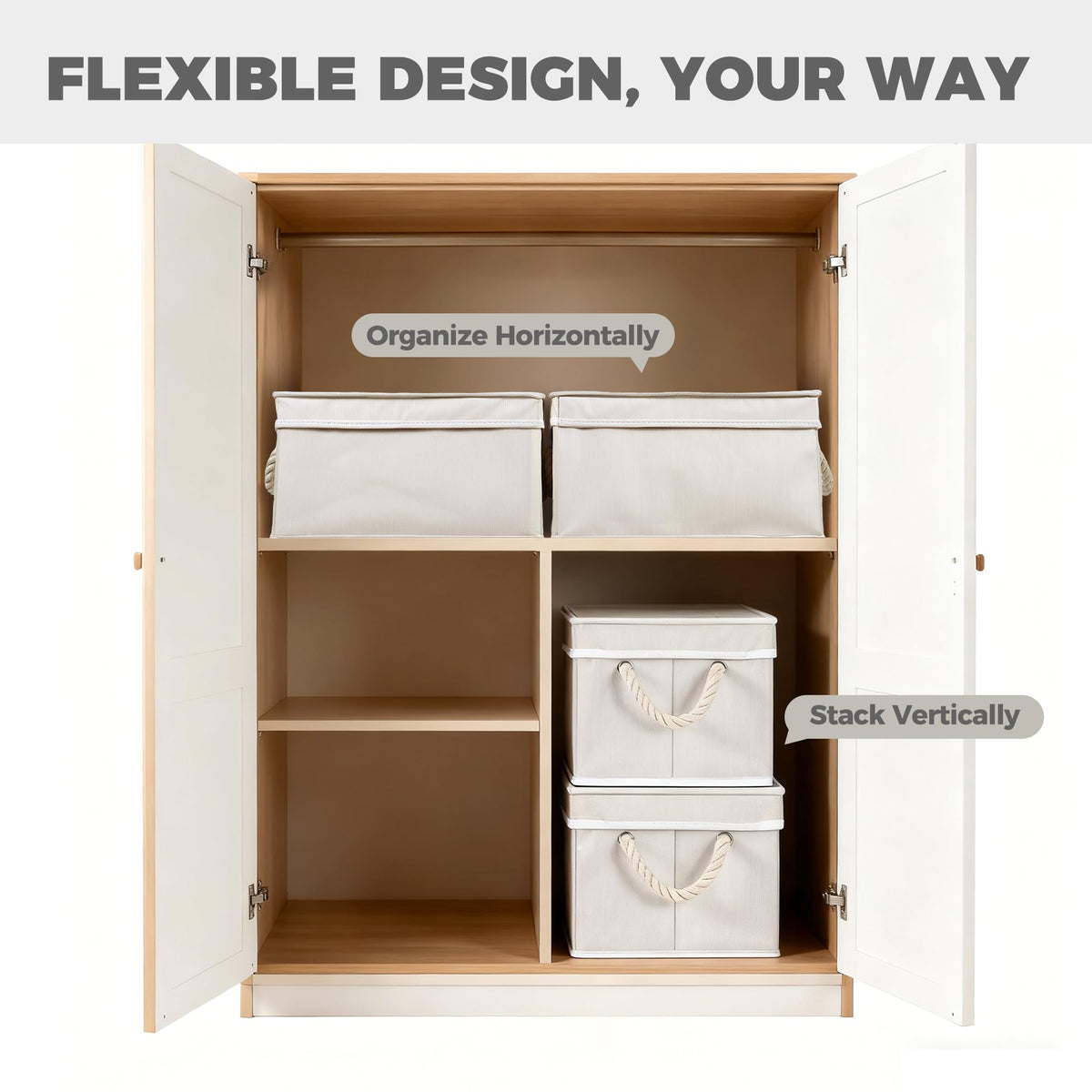 Storage Standard ivory space-saving fabric bin, collapsible when not in use.