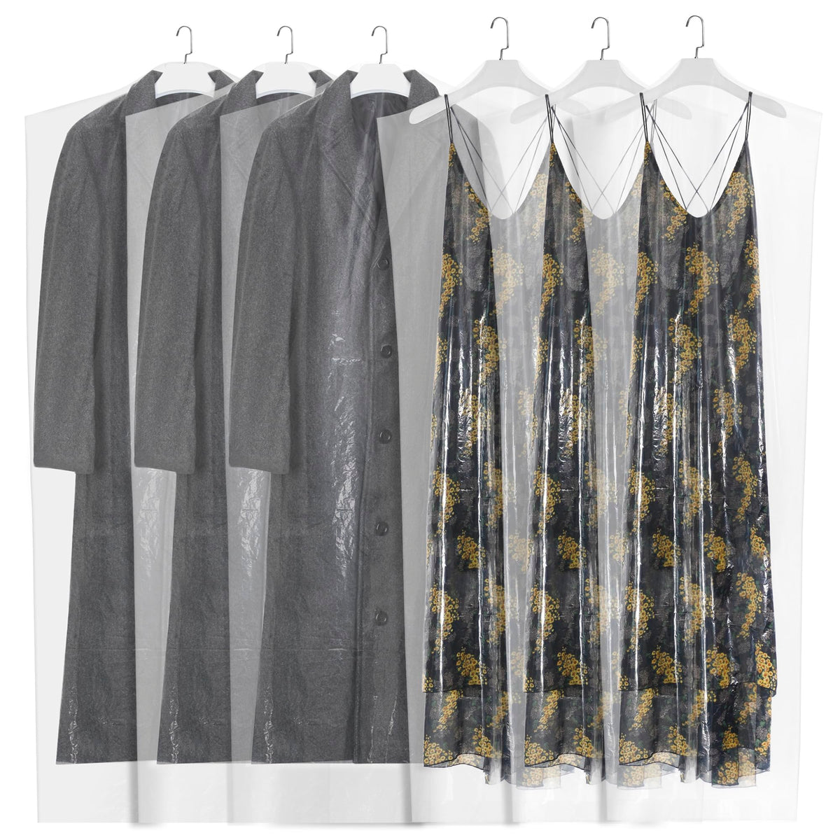 Storage Standard transparent garment bags keep freshly cleaned clothes organized