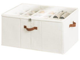 StorageWorks beige shoe organizer viewed from the front for efficient closet storage