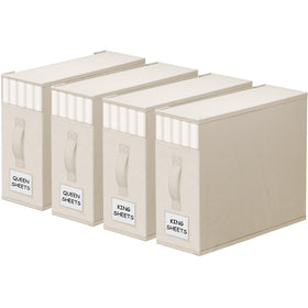 StorageTastic 4-pack bed-sheet closet organizers with window for quick access to linens.