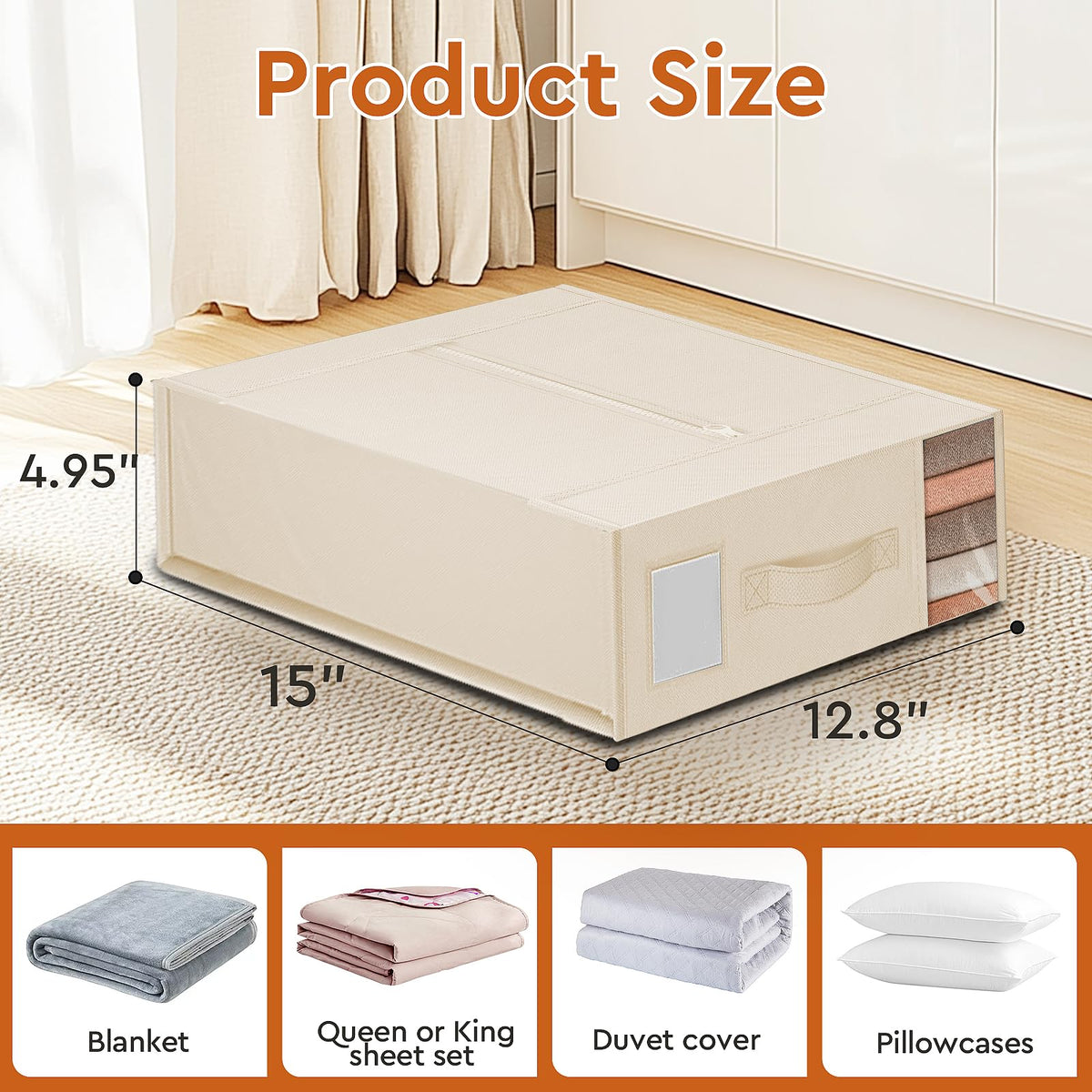 StorageTastic bed-sheet organizer with window and labels for fast item identification.