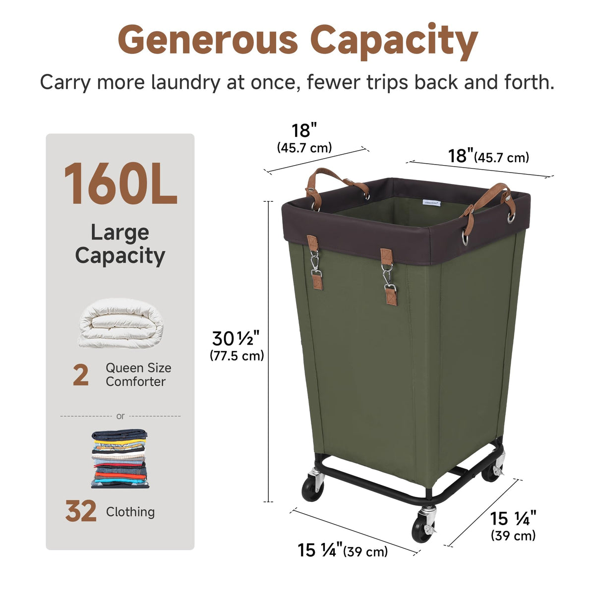 StorageWorks 160L capacity keeps laundry organized and ready to wash.