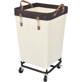 StorageWorks 160L basket front view with wheels showing easy mobility for laundry transport