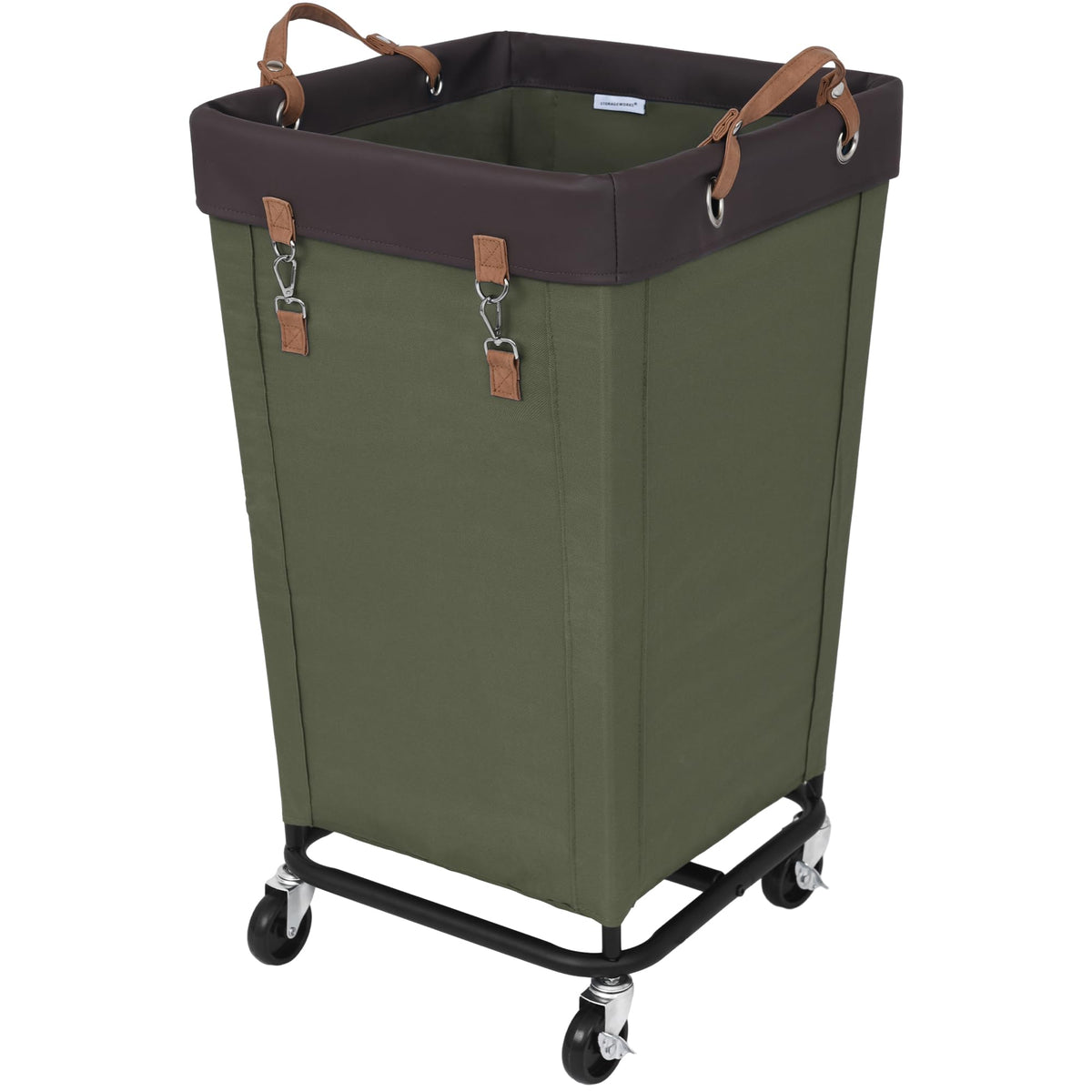 StorageWorks 160L laundry basket with wheels for easy transport around the home.