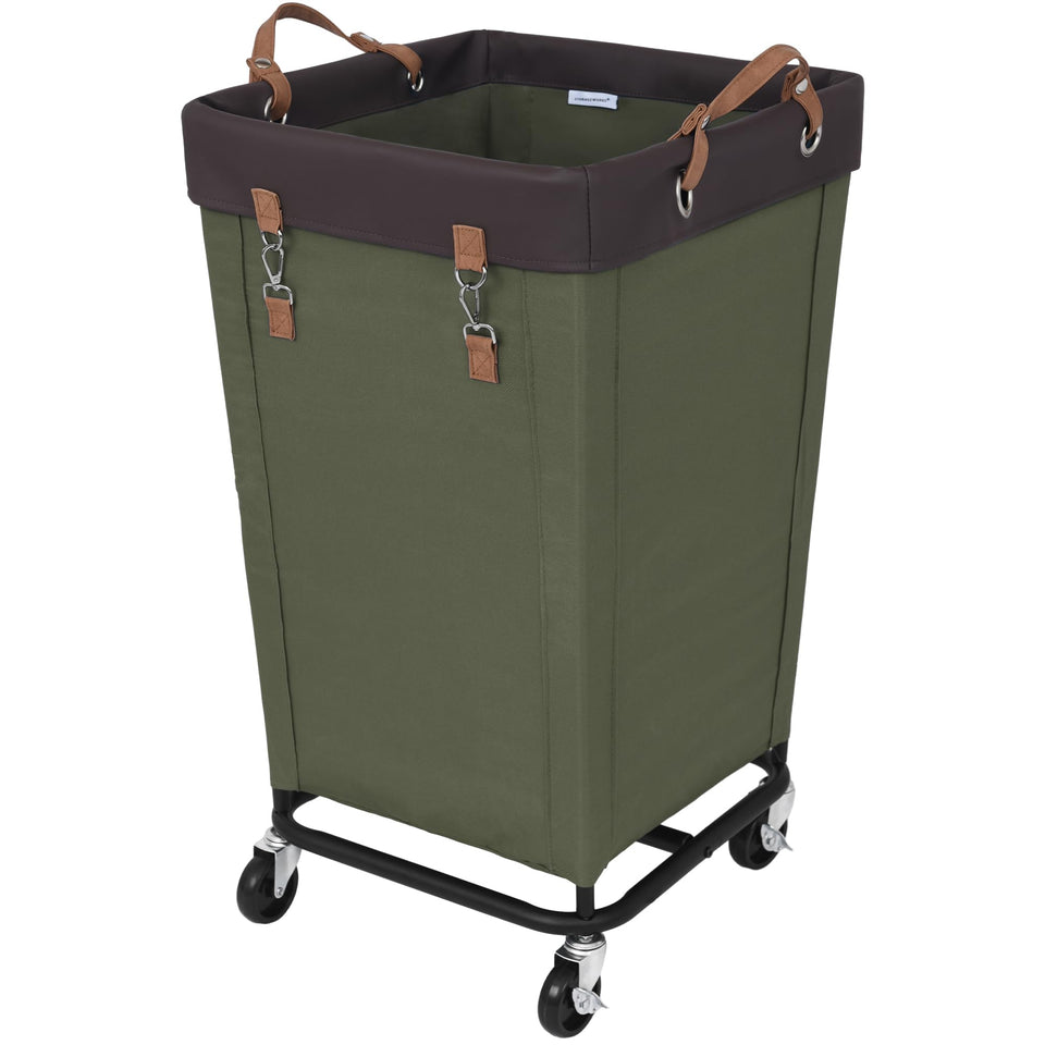 StorageWorks 160L laundry basket with wheels for easy transport around the home.