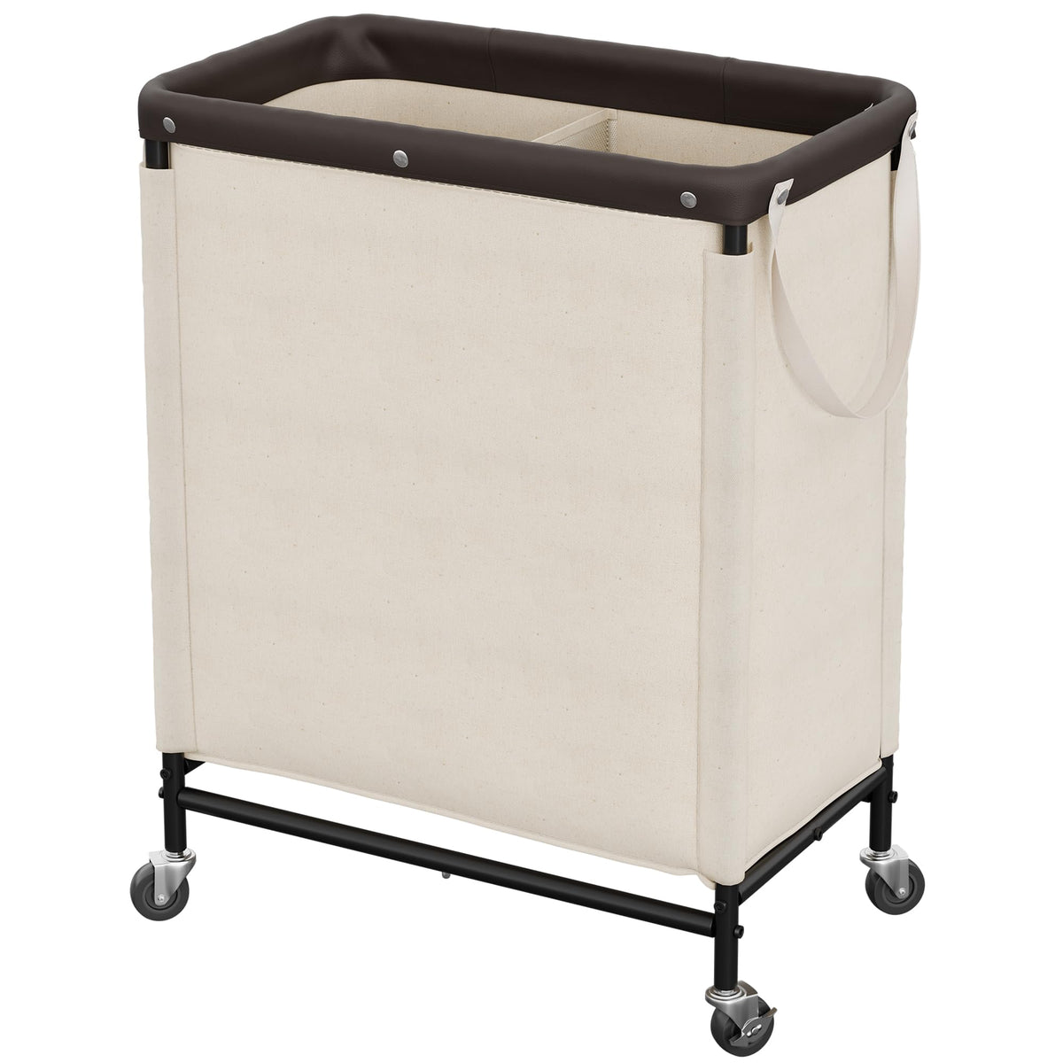 StorageWorks 2-section hamper side view with roomy compartments for easy sorting