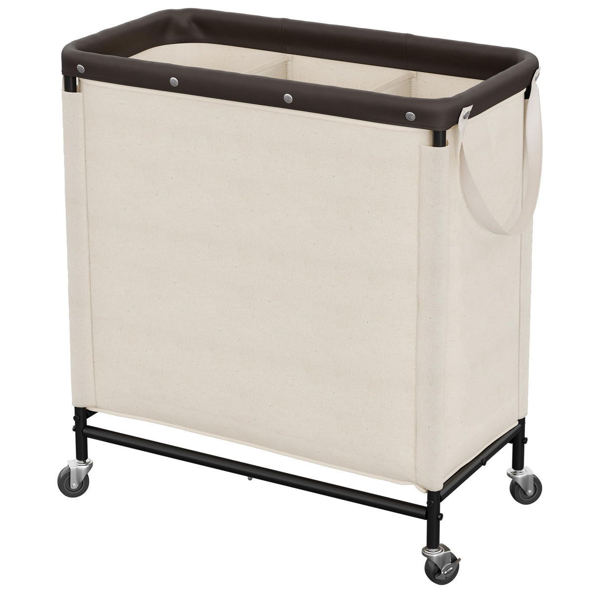 StorageWorks three-section laundry hamper in beige with sorting compartments.