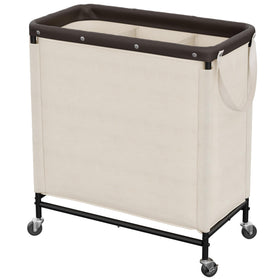StorageWorks three-section laundry hamper in beige with sorting compartments.