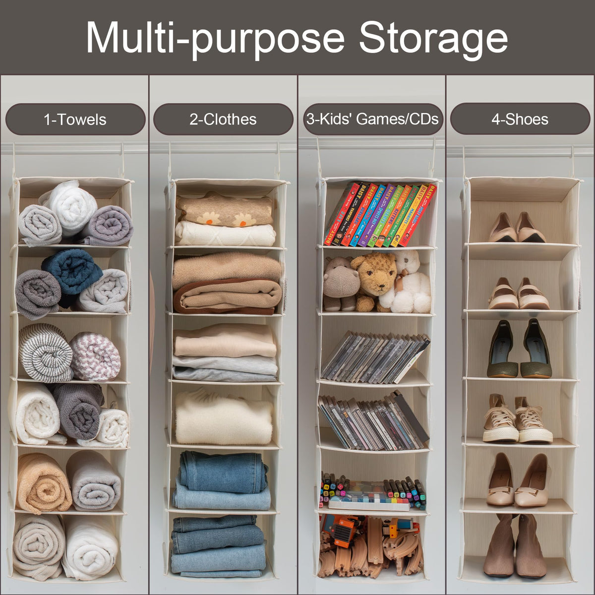 StorageWorks 6-shelf closet organizer used to neatly store sweaters and accessories.