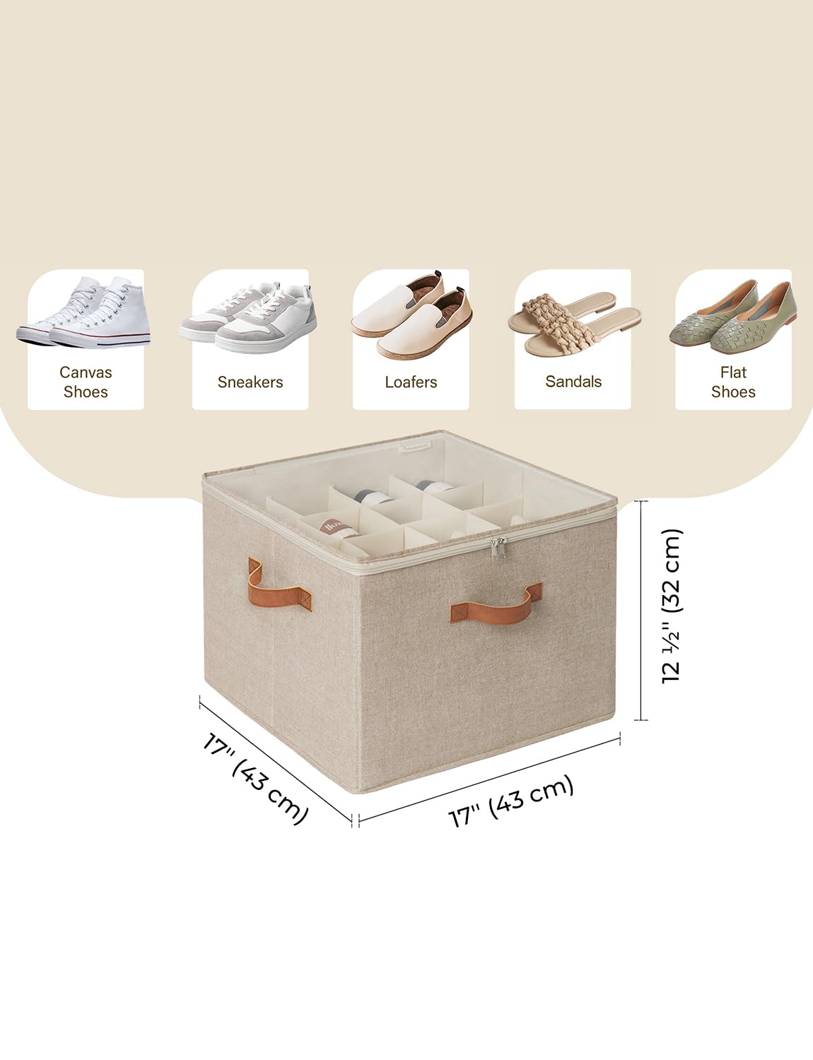 StorageWorks adjustable dividers customize compartments for different shoe sizes.