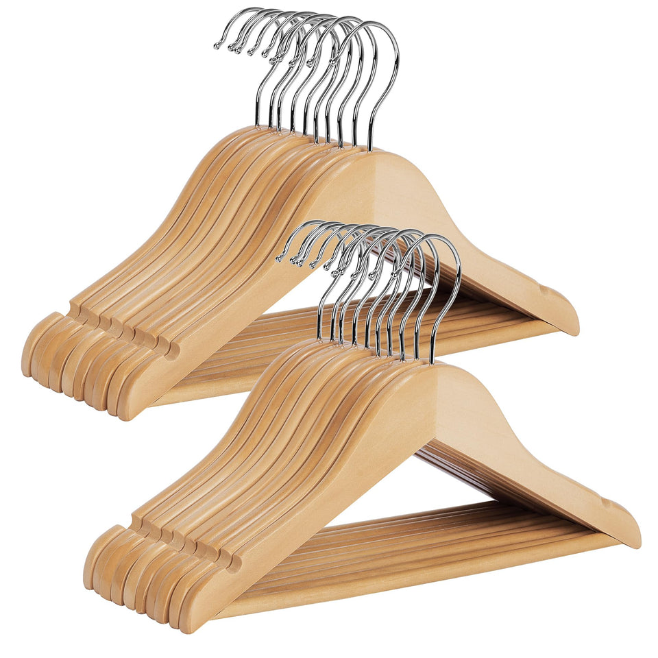 StorageWorks baby hangers 20-pack in maple wood keep nursery outfits organized.