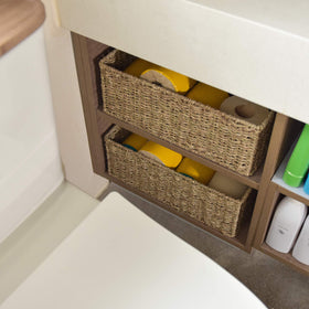 StorageWorks bathroom-organization-multi-space demonstrates versatile placement in bathroom or on shelves.