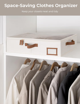 StorageWorks bin shown in a tidy bedroom setup for organized living spaces.