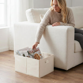 Breathable cotton-like fabric makes StorageWorks bins gentle on textiles