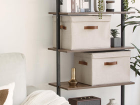 StorageWorks brown beige lidded bin complements decor while keeping belongings tidy.