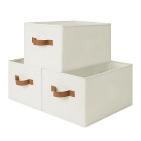 StorageWorks ivory white closet bins on shelves for roomy, organized storage.