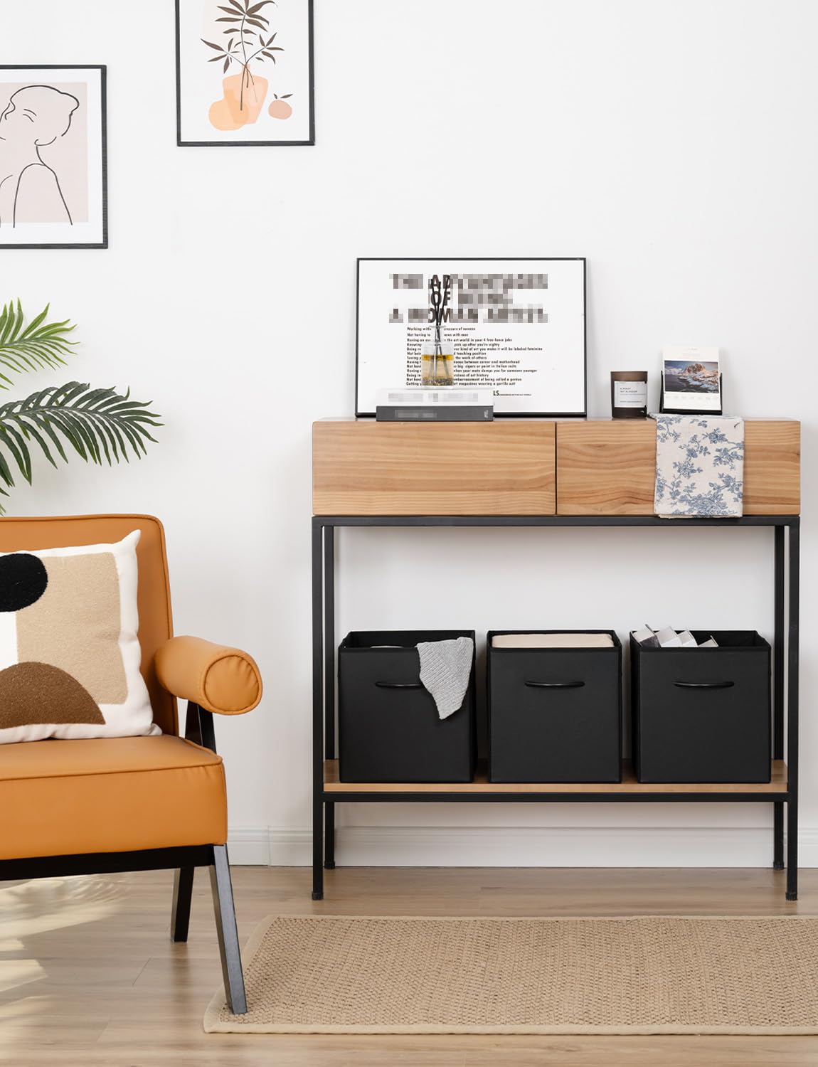 StorageWorks cube bin inside a closet to keep small items tidy.