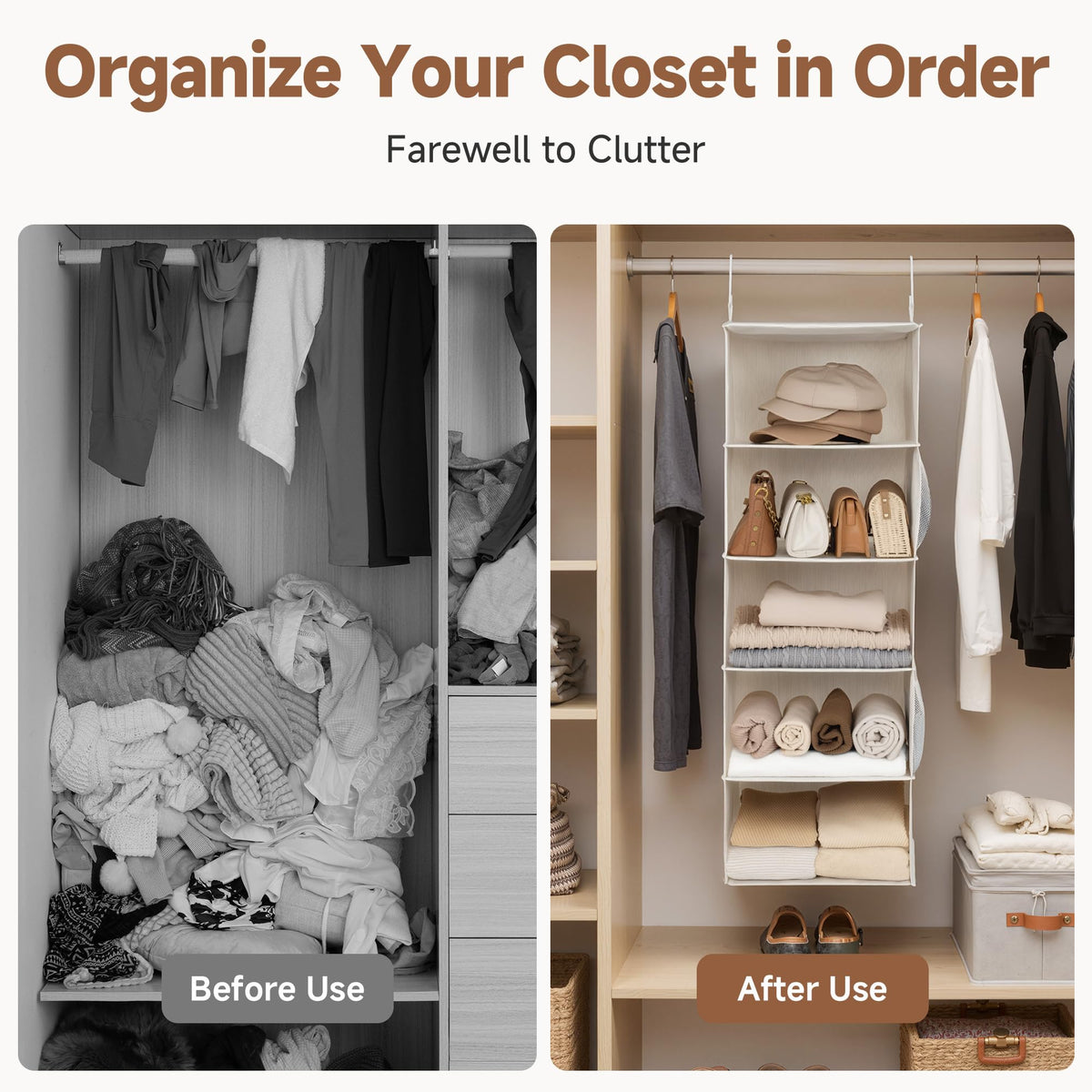 StorageWorks closet organizer set up in a dorm or bedroom wardrobe.