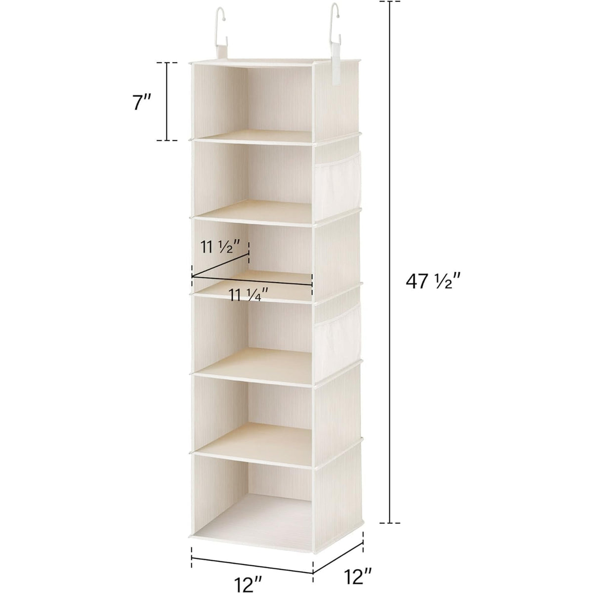 Top hooks on StorageWorks organizer attached to a closet rod.