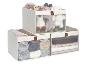 StorageWorks closet storage bins with clear window for quick, organized clothing visibility.