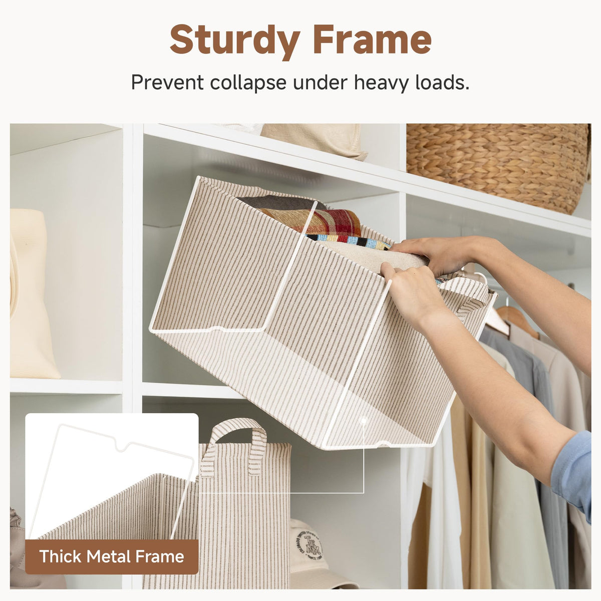 StorageWorks collapsible bin folded flat, saves space when not in use.