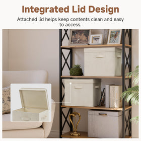 StorageWorks collapsible fabric bin in beige folded flat for storage