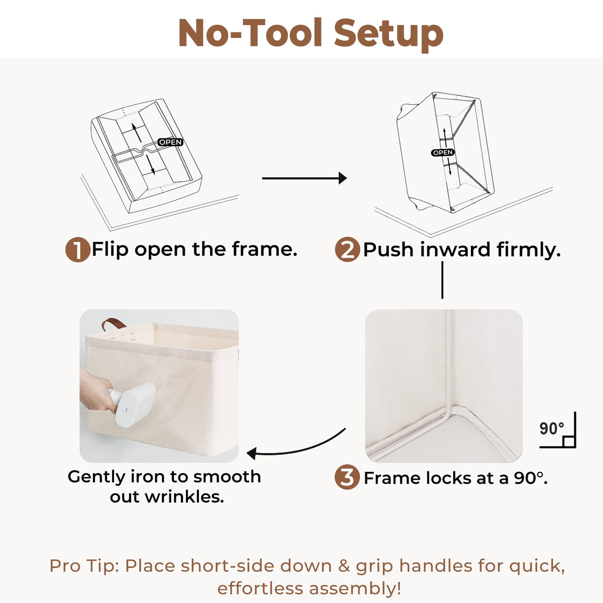 StorageWorks collapsible fabric bin folded flat for storage.