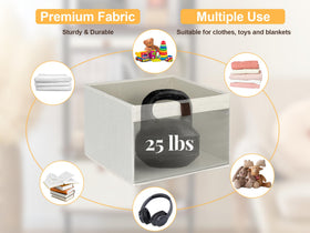 StorageWorks fold-flat storage bins save space on low-profile closet shelves.
